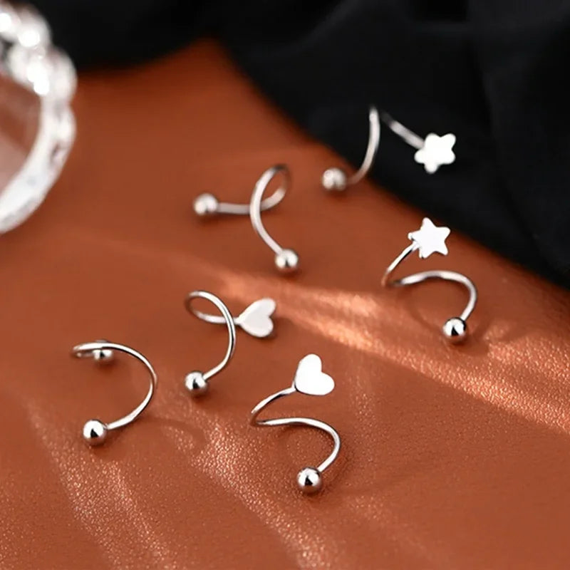 2pcs Stainless Steel Spiral Twisted Lip Ring Tongue Piercing Heart Star Ear Cartilage Helix Piercing Stud Earring Jewelry Gifts